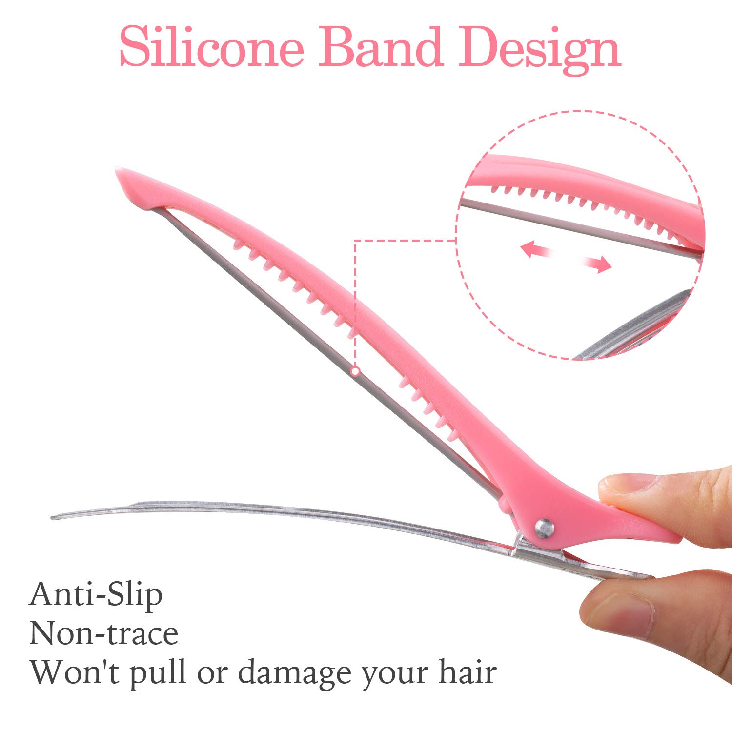 AIMIKE Hair Clips for Styling Sectioning 12 Pack, Non-Slip Duck Billed Hair Cutting Clips with Silicone Band, No Trace Hair Clips for Women, Girls and Salon Hairdressers, 4.3 inch Long : Beauty