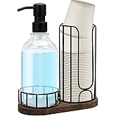 Country-Style Bathroom Cup Holder with 17 oz Reusable Mouthwash Dispenser, 2-Compartment 3oz Disposable Mouthwash Cup Storage Rack, Iron Bathroom Accessories