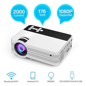 Diyeeni Proyector portátil, Mstar 358 64-bit 4-Core WiFi/Bluetooth ...