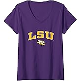 Womens LSU Tigers Womens Arch Over Purple Officially Licensed V-Neck T-Shirt Small