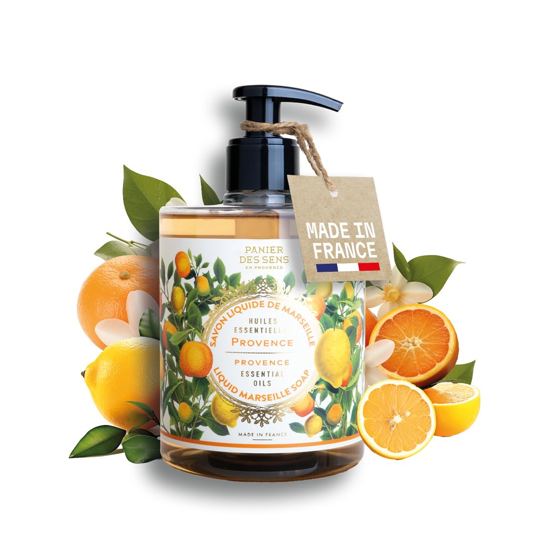 Provence Citrus Hand Wash 500ml - Moisturising Liquid Hand Soap 97% Natural - French Savon de Marseille - Olive & Coconut Oil - Fresh Mediterranean Bathroom & Kitchen Soap - Panier des Sens