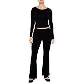 Forever 21 Womens Sweater-Knit Mid-Rise Flare Pants