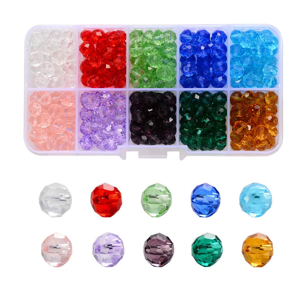 Crystal Glass Beads,500 Pieces 6mm x 5mm Multi-Faceted Glass Beads,Accessories for Jewelry Bracelets Necklaces Making and DIY Craft,10 Colors