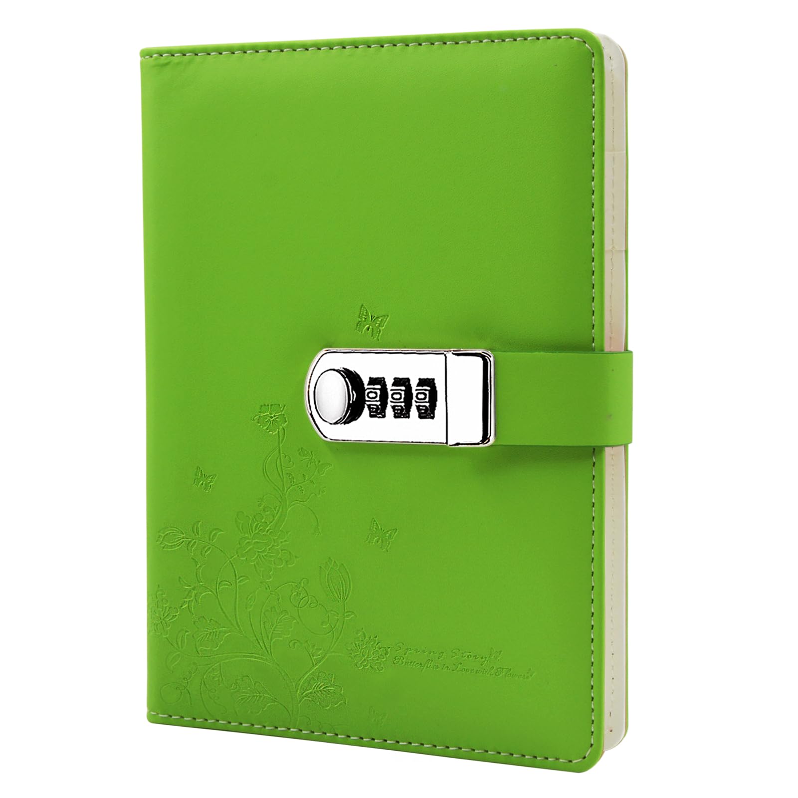 NectaRoy PU Leather Password Notebook Writing Journal Diary Planner Organizer, Butterfly and Flower Pattern, Wire Binding Lined Daily Notepad Personal Sketchbook with Pen Holder, A5 Size 210x145mm