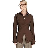 Lomehue Women Fitted Button Down Shirt Cinched Waist Tops Cotton Long Sleeve Wrap Blouse Stylish Dressy Casual Outfit 2025