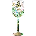 NymphFable Hand-painted Wine Glass Flowers Butterflies Artisan Painted Glass 15oz Gift for Family Friend Women