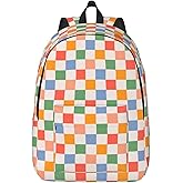 GVGOAGL Retro Vintage 60s 70s Checkered Backpack for Girls Boys Women Lightweight Canvas Bookbag Casual Daypack for Travel Outdoor Camping, 17 Inch