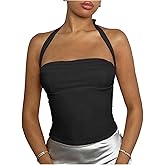 Milumia Women's Sexy Backless Halter Top Tie Back Sleeveless Y2k Going Out Tops
