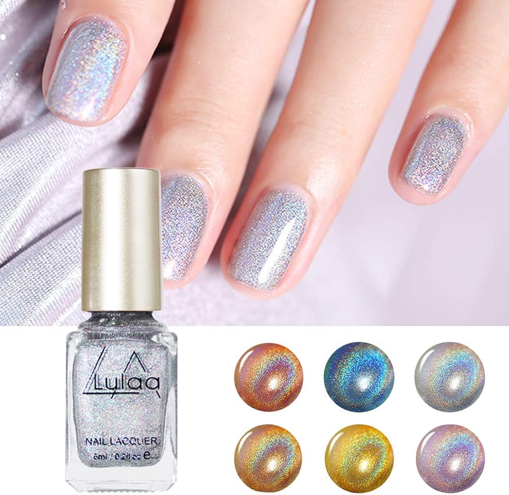 Freeorr 6 Colors Holographic Chameleon Nail Polish Set, Iridescent Gorgeous Glossy Glitter Diamond Laser Chrome Nail Pigment-6ml（A） : Beauty