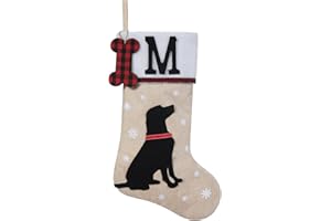 Shgngle 20 Inches Pets Initial Christmas Stocking,Dog Christmas Stocking Personalized with Dog Bone Hanging Wooden Ornament,Xmas Gifts for Pets(Letter M)