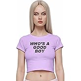 Y2K Baby Tees for Women - Who's A Good Boy Funny Short Sleeve Crew Neck Crop Tops Going Out Top T-Shirt