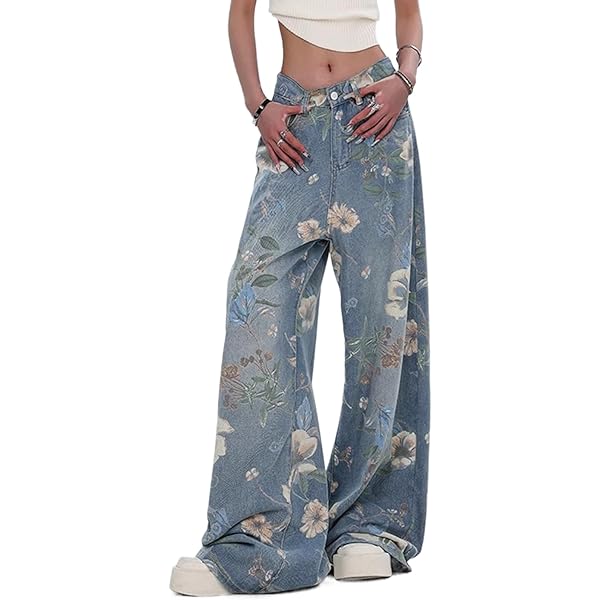 xxxiticat Women's Lace Denim Pants High Waisted Hollow Out