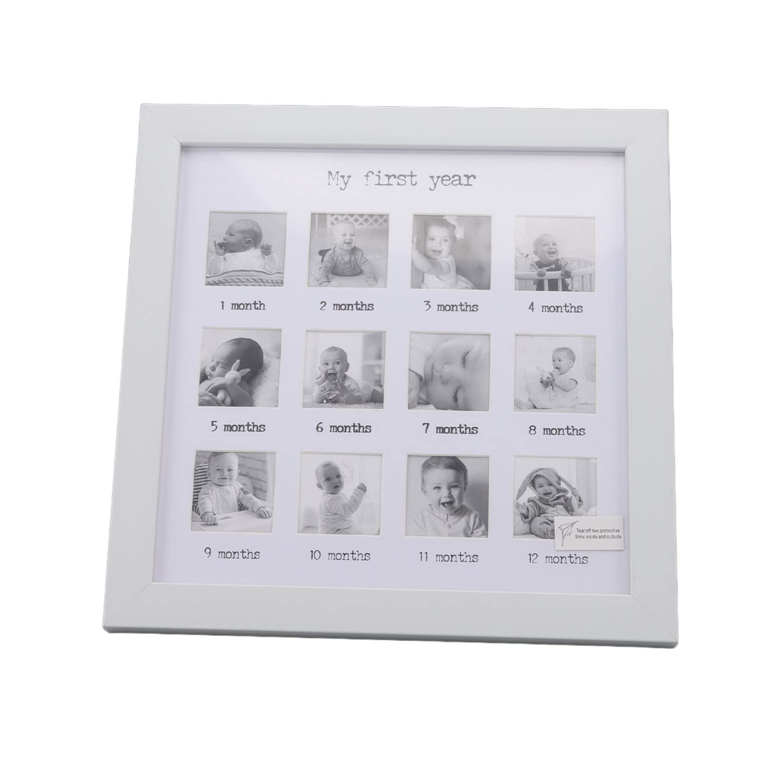 Baby's First Year Photo Frame, 12 Months Personalized Newborn Baby Keepsake Frame, Monthly Baby Growth Record My First Year Picture Frame for Nursery Decor, Memories, Baby Shower