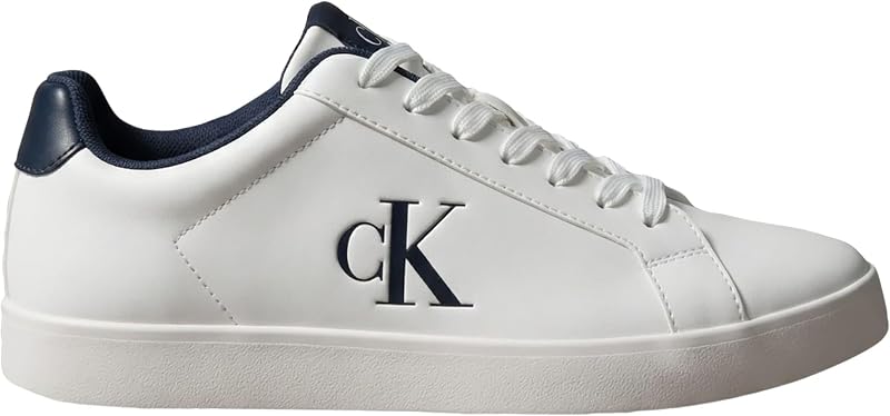 Uomo Sneakers con Suola Preformata Derby con Logo, Bianco (Bright White/Calvin Navy), 42