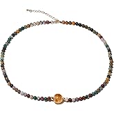 Wizock Spiritual Crystals and Stones Beaded Necklace Citrine Necklaces for Women Wealth Balance Adjustable Birthstone Jewelry Choker