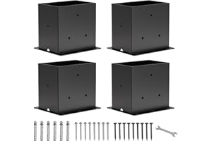 ICOKIN 4×6 Post Base 4 Pcs,Deck Post Brackets,Inner Size (3.6" x5.6“Heavy Duty Powder-Coated Steel Post Bracket Fit for Outdoor Pavilion, Deck Railing,Support Deck Base Plate,Pergola