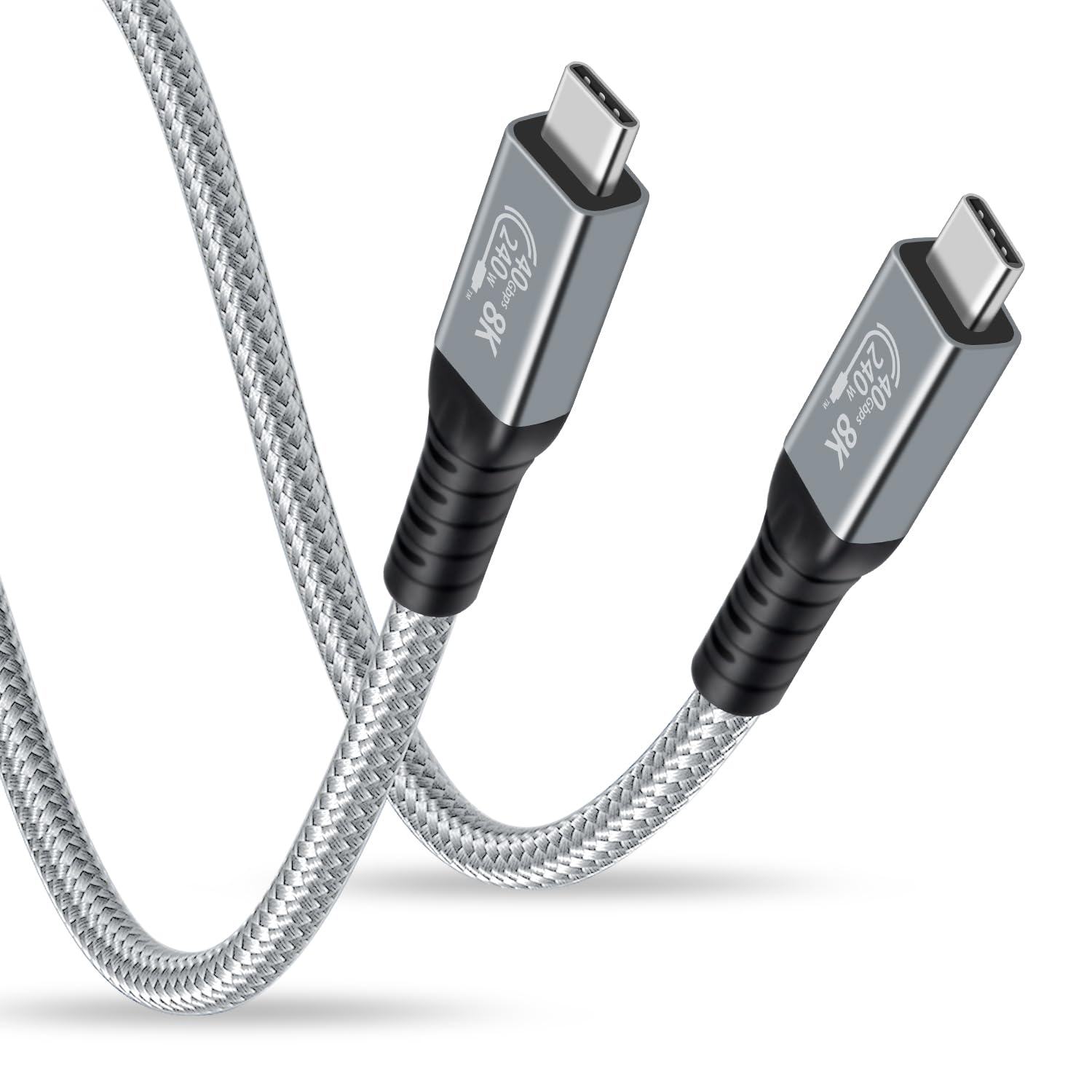 Duttek 240W Thunderbolt 4 Cable 1.5M - 40Gbps USB C to USB C Cable Charging Support 8K@60Hz Video, USB Type C Male to Male Nylon Braided Cable for USB4 Devices, MacBook, iPad Pro, Docking, Hub