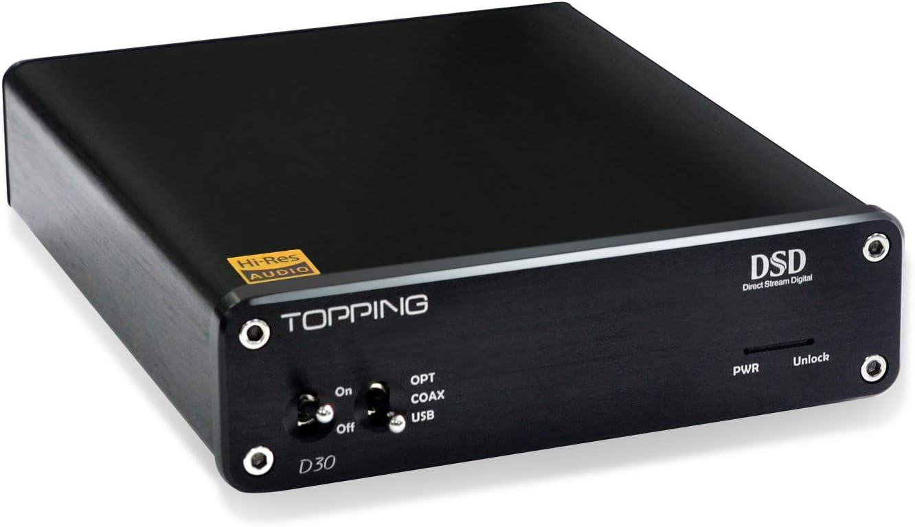 Topping DSD Audio Decoder, D30 USB Coaxial Optical Fiber Input, XMOS CS4398 Chip, Upto 24Bit 192KHz Decoder (D30 Black)