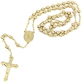 SM Stainless Steel Gold Silver Rosary 3mm-8mm CCB Beads Cross Y Necklace 20”-30” Chain for Women Men (6mm 25" - Gold)
