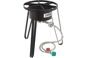 Bayou Classic SP50 21-in Tall High Pressure Cooker Features 14-in Cooking Surface 5-psi Pre-Set Regulator w/ 36-in Stainless Braided Hose 4-in Cast Aluminum Burner