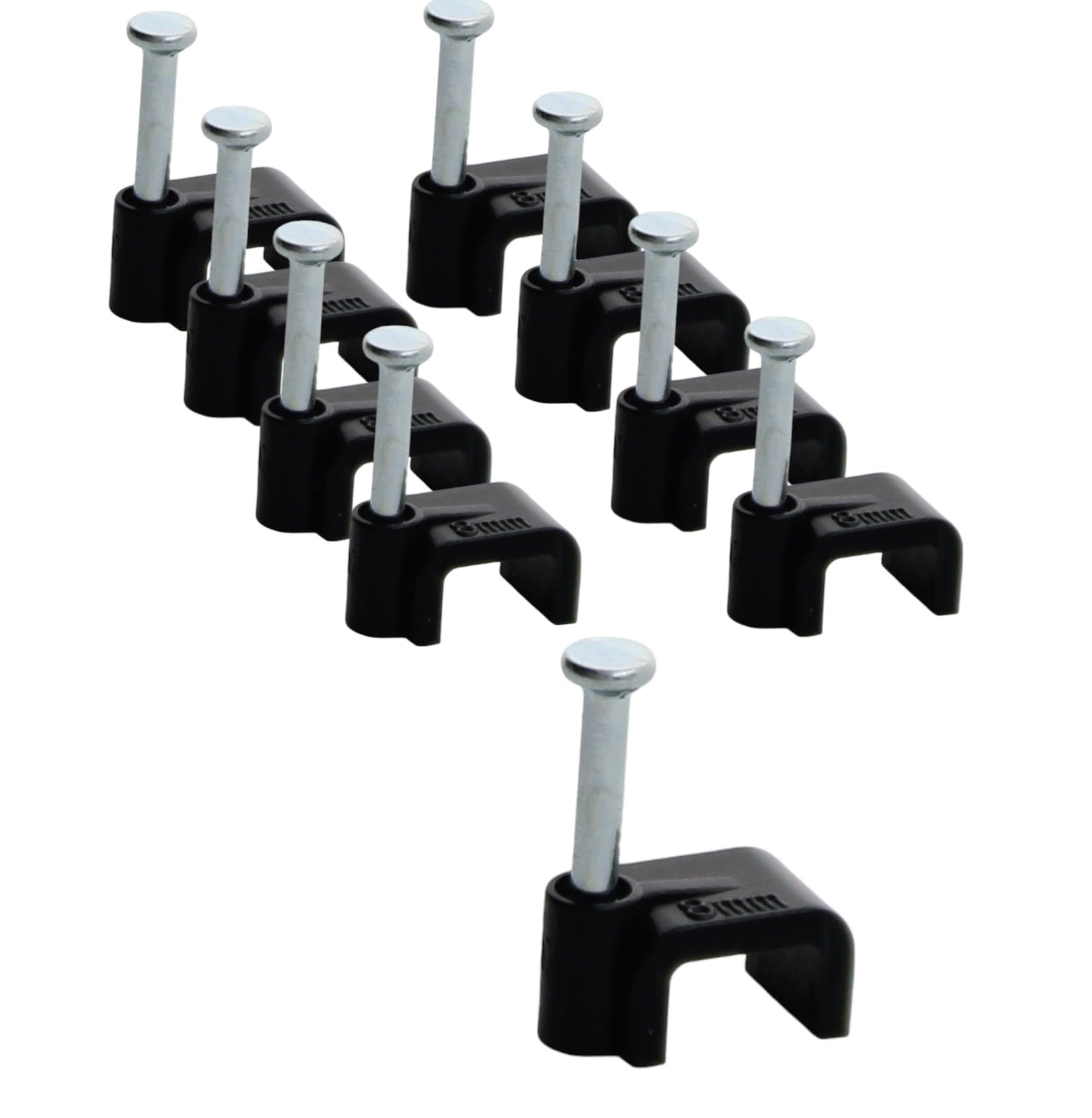 REULIN 100+ Pack Of 8mm Flat Cable Clips for Outdoor and Indoor Use, Wire Management Nail Clips (Black, 8 mm - Flat)