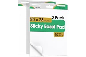 CREGEAR 20 x 23 Inch Sticky Easel Pads, 2-Pack 30 Sheets/Pad Self-Stick Flip Chart Paper for Classrooms, Offices, and Presentations, Easel Paper Featuring Strong Adhesive & Bleed-Resistant