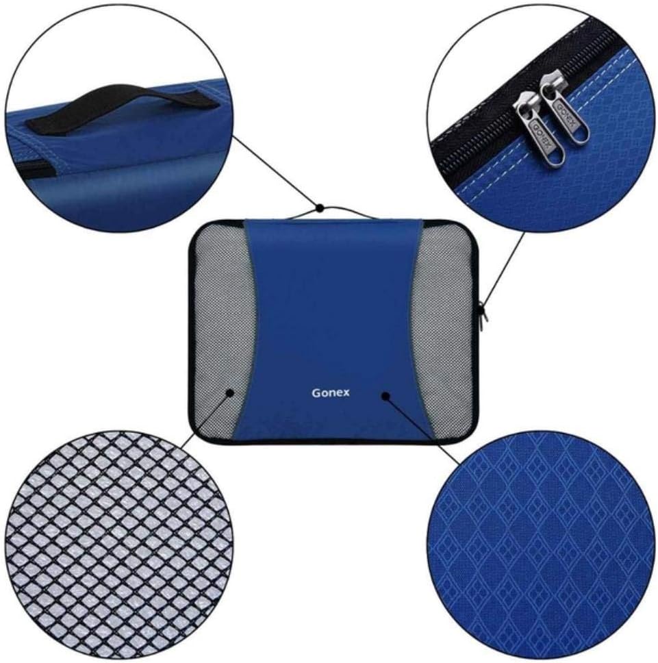 Gonex Travel Storage Bag Set Suitcase Luggage Organizer Hanging Ziplock Closet Clothes Mesh Packing Cubes with Laundry Bag,Deep Blue,5pcs in 1SET