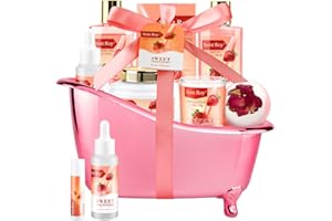 SAINT ROY Spa Kit for Women, Bath & Body Gift Set, Luxury Home Spa Bath Gift Basket, Strawberry Scented Bath Set Christmas Gifts for Women, Pamper Gifts for Girls & Teens, Birthday Gift, Bath Self Care Gift