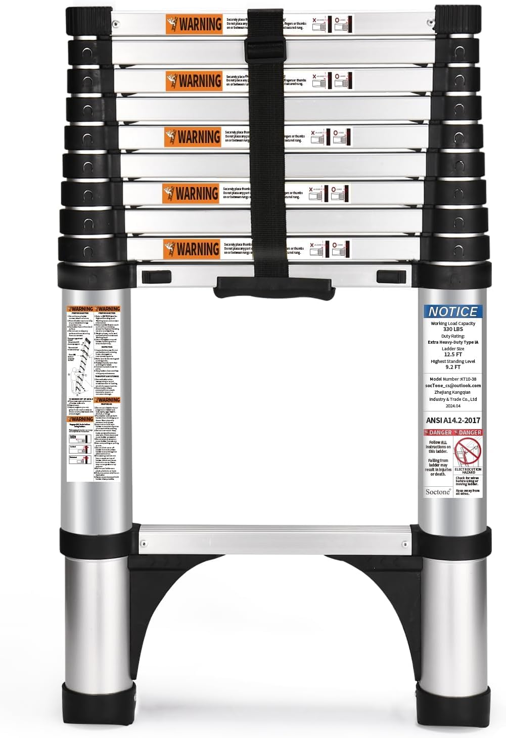 Photo 1 of Soctone Telescoping Ladder, 10.5 FT Button Retraction Aluminum Extension Ladder with 2 Triangle Stabilizers, Multi-Purpose Ladder with Slow Down Design, 330lbs Max Capacity for House Daily Life