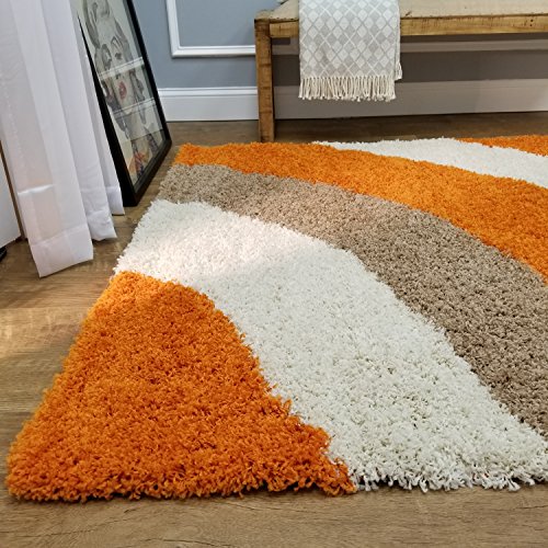 Shag Area Rug 5x7 Wave Curve Orange Beige Ivory Shag Rugs for Living