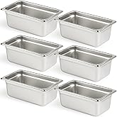 CURTA 6 Pack Anti-Jam Hotel Pans, 1/4 Size 4 Inch Deep, NSF Commercial 18/8 Stainless Steel Chafing Steam Table Pan, Catering Storage Metal Food Pan