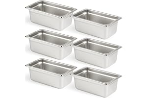 CURTA 6 Pack Anti-Jam Hotel Pans, 1/4 Size 4 Inch Deep, NSF Commercial 18/8 Stainless Steel Chafing Steam Table Pan, Catering Storage Metal Food Pan