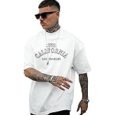 GORGLITTER Men's Crewneck T Shirt Letter Graphic Short Sleeve Casual Drop Shoulder Oversized Tee