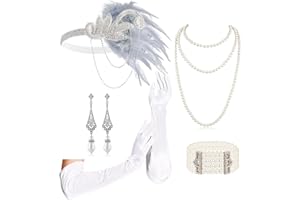 Cizoe 1920s Gatsby Accessories Set for Women Flapper Headband 20s Headpiece Necklace Gloves (oo)