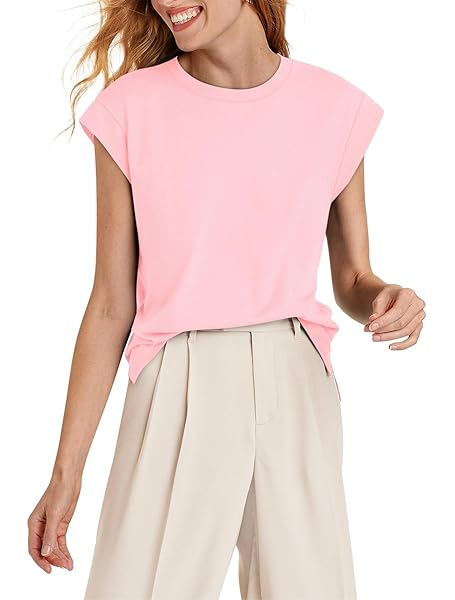 YOUSIFY WOMENS TANK TOPS CASUAL LOOSE FIT T SHIRTS CREWNECK SHORT SLEEVE TUNIC TOPS SUMMER DRESSY TOPS WOMEN TEE SHIRTS PINK