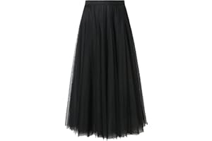 SANGTREE Women's Tulle Skirts Elastic High Waist A-Line Layered Tutu Mesh Flowy Skirt