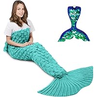AmyHomie Mermaid Tail Blanket for Adults, Crochet Mermaid Blanket for Women Soft All Seasons Sleeping Blankets Gift for Teen 