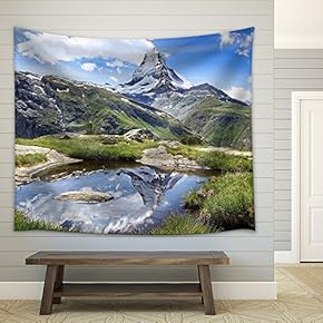 The Beautiful Mountain Landscape with Stellisee Lake. Switzerland. - Fabric Wall Tapestry Home Decor - 51x60 inches