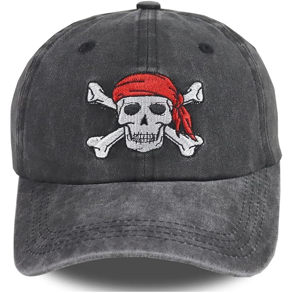 Men’s Pirate Skull Baseball Cap – Washed Cotton Dad Hat, Adjustable Fit