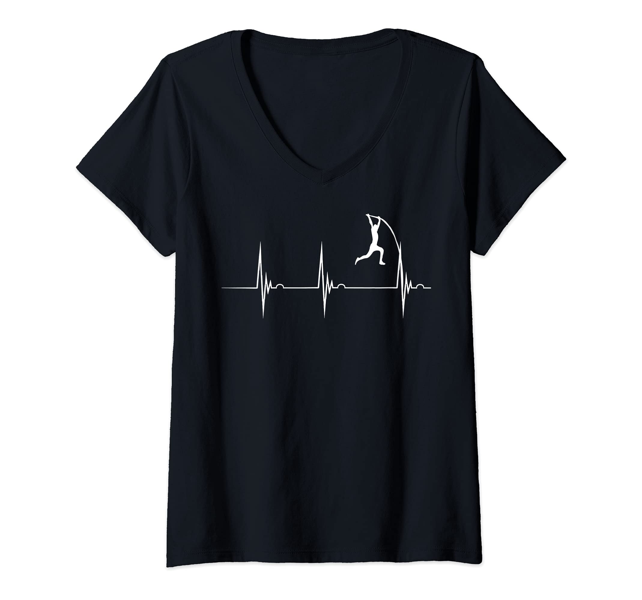 Womens Pole Vault Heartbeat Pole Vaulter EKG Pole Vaulting Athletes V-Neck T-Shirt