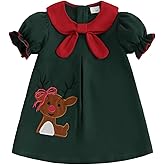 Honganda Kids Toddler Baby Girl Christmas Outfit Short Sleeve Cartoon Reindeer Pattern Skirt Dress Merry Christmas Dress