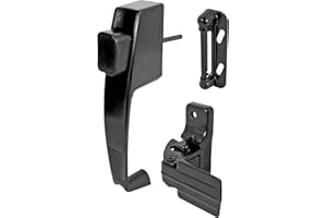 Prime-Line K 5071 Push Button Latch w/ Tie Down, Single Unit, Black – Designed to Accommodate Multiple Surfaces, Complete with Night Lock, Contemporary Design (Single Pack)