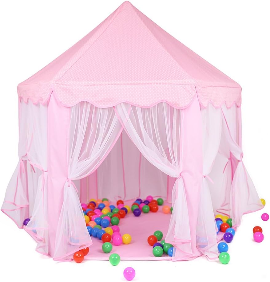 Intime Pink Princess Castle Tent Playhouse for Girls,Kids Play Tent with Star LED Lights Indoor and Outdoor (Princess Tent)
