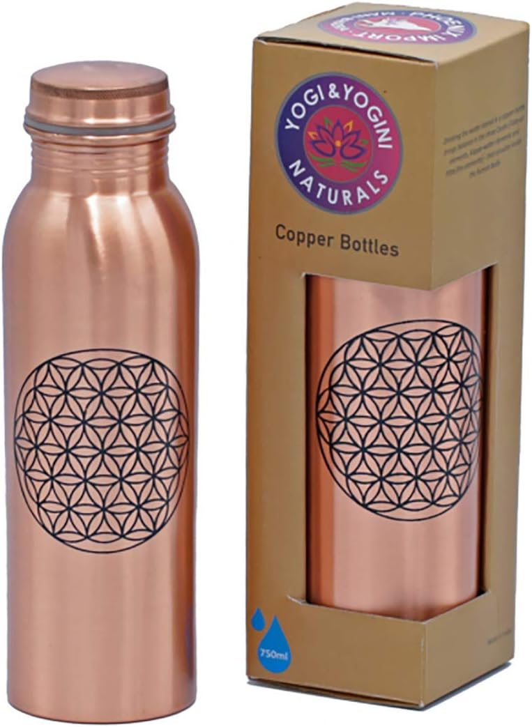 Soul Destiny Copper Flower of Life Water Drinking Bottle. Ideal for Gym, Yoga bottle Size 750ml