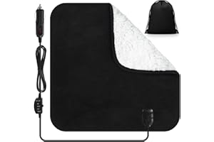 Tuanse 16 x 16 Inches Car Electric Blanket 12 Volt Heated Car Blanket with Temperature Controller and Black Storage Bag Cold Weather Tailgating and Emergency Kit(Black White Cotton,Blank)