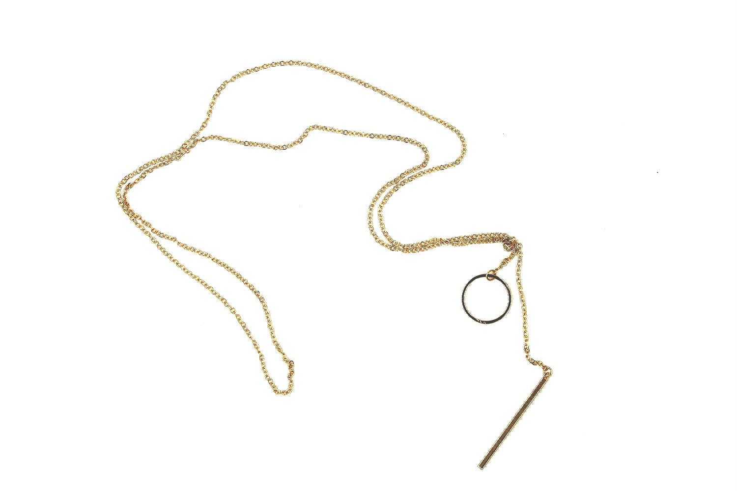 Y Type Open Circle Layering Karma Dangling Charming Dainty Skinny Drop Clavicle Necklace Gold