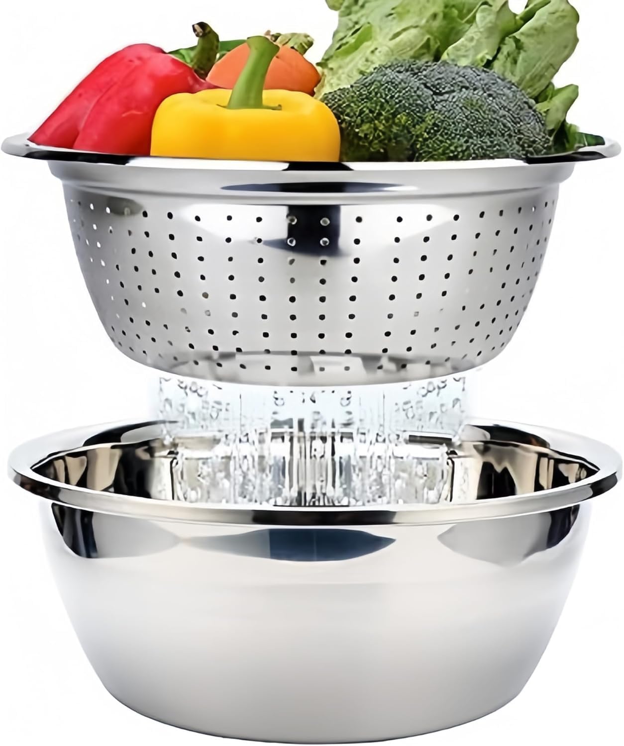 FAB4HOME Stainless Steel Colander with Bowl Colander Mixing Bowl Metal Food Strainer Kitchen Food Preparation Set, 26cm