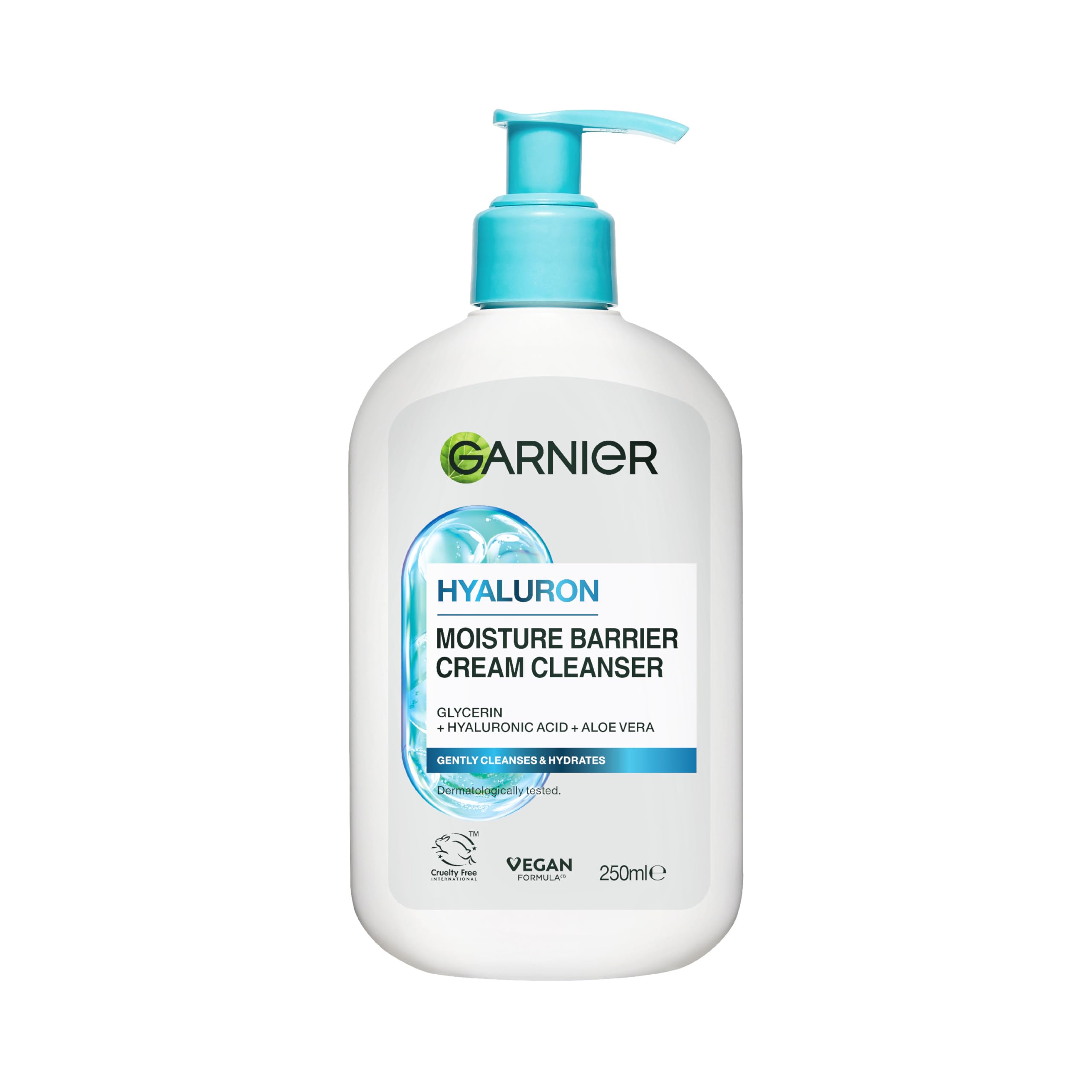 Garnier Hyaluronic Aloe Soothing Cream Cleanser, Removes Makeup & Impurities, Hydrates, Soothes and Re-plumps, For Normal to Dry skin, Dermatologically Tested, Cruelty free, 250ml