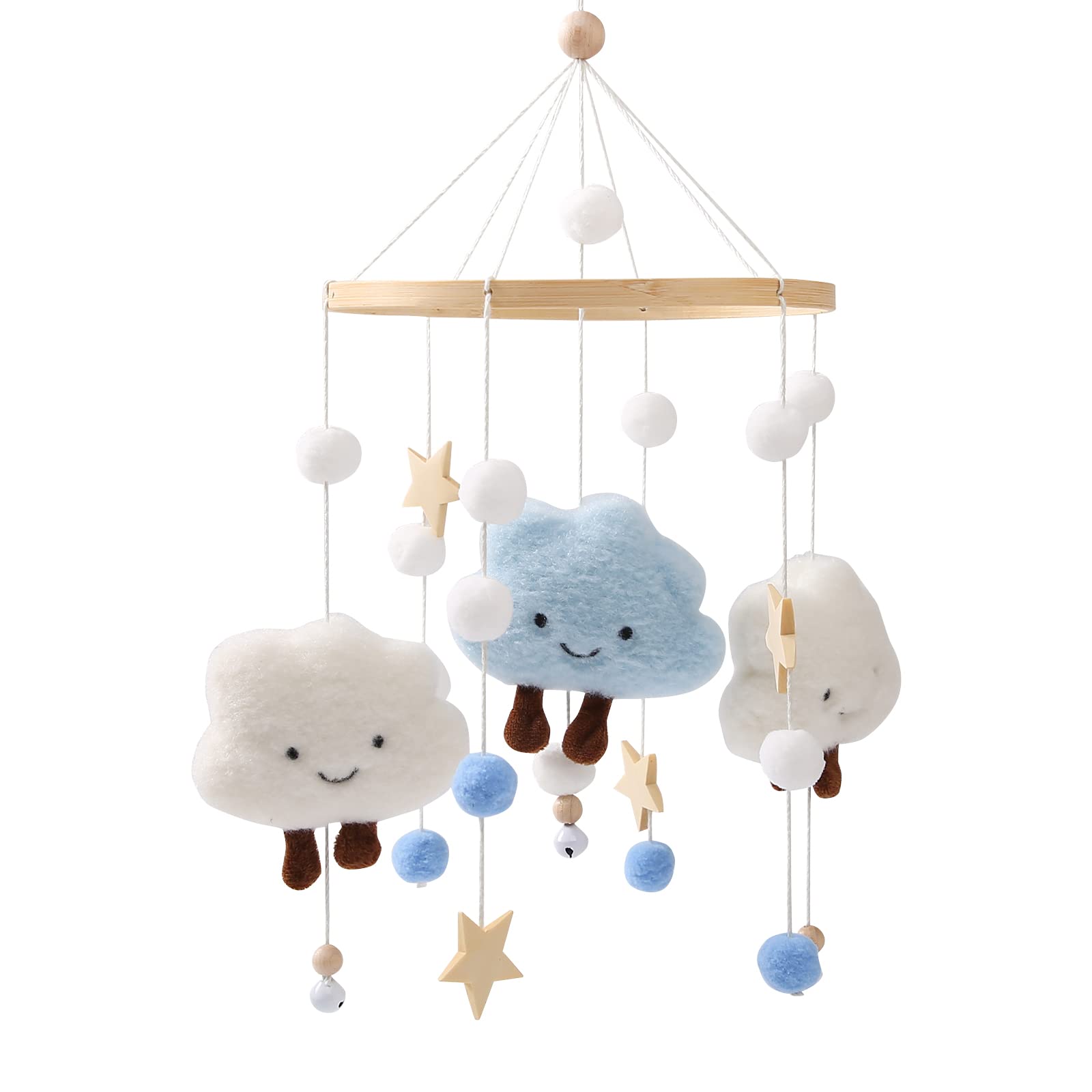 Promise Babe Baby Mobile for Baby Cot,Cute Wooden Star Clouds Baby Mobiles Felt Cot Mobiles Nursery Wooden Crochet Mobiles Newborn Boy Girl Bed Bell Wind Chimes Hanging Deco Nursery Mobiles for Babies
