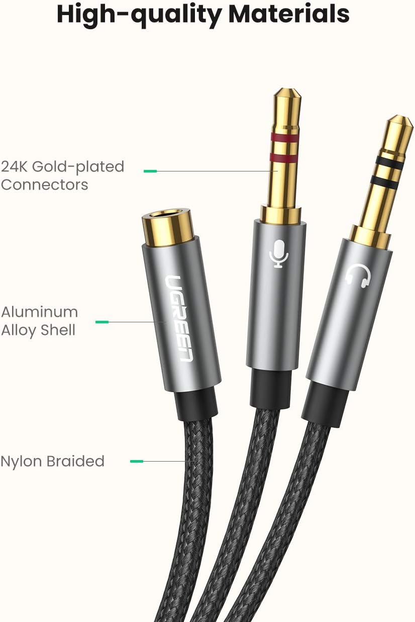UGREEN Headphone Splitter for Computer 3.5mm Female to 2 Dual 3.5mm Male Headphone Mic Audio Y Splitter Cable Smartphone Headset to PC Adapter (Black): Electronics